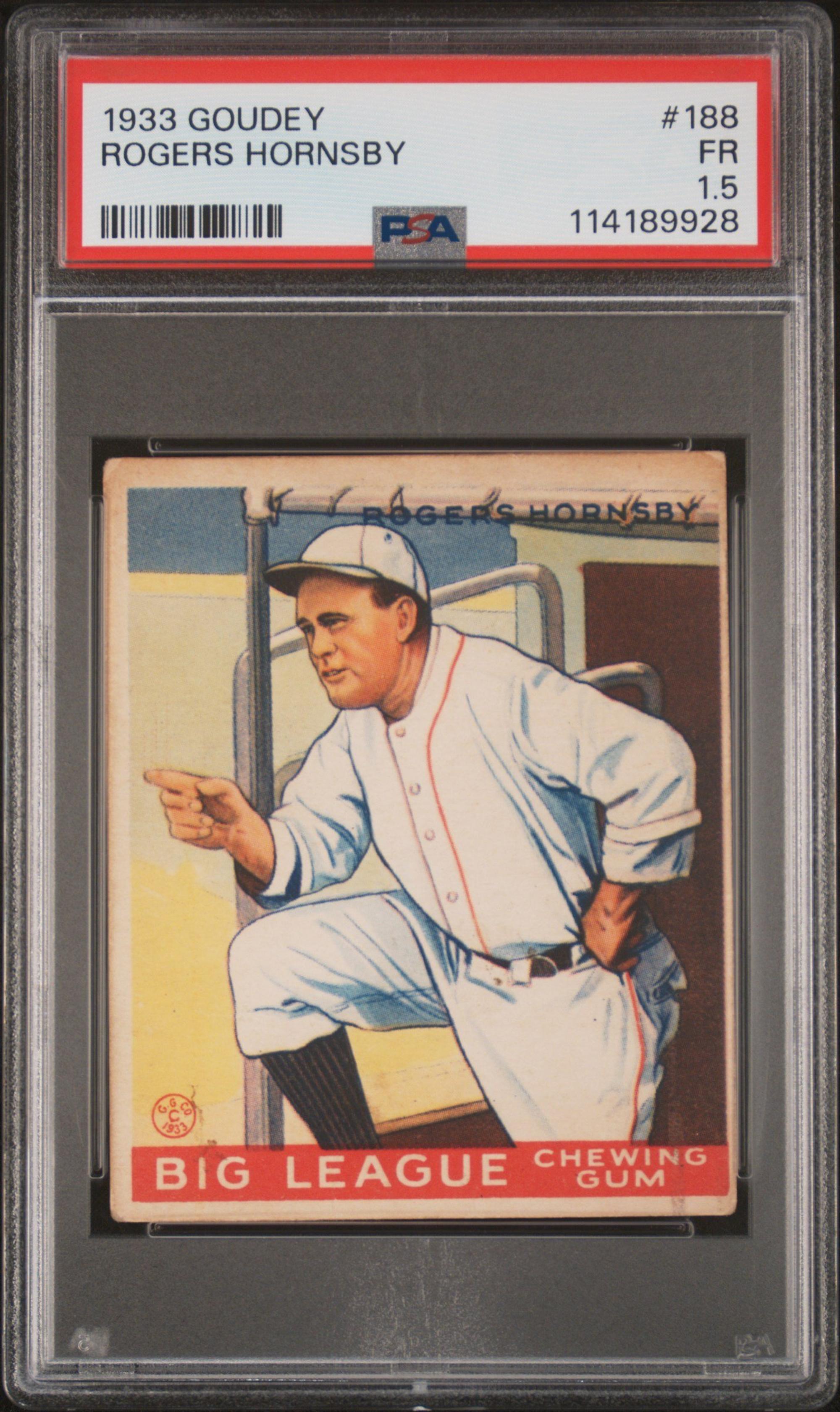 A 1933 Goudey Rogers Hornsby Baseball Card No. 188 (PSA 1.5)