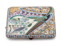 A Russian Silver-Gilt and Shaded Enamel Cigarette Case