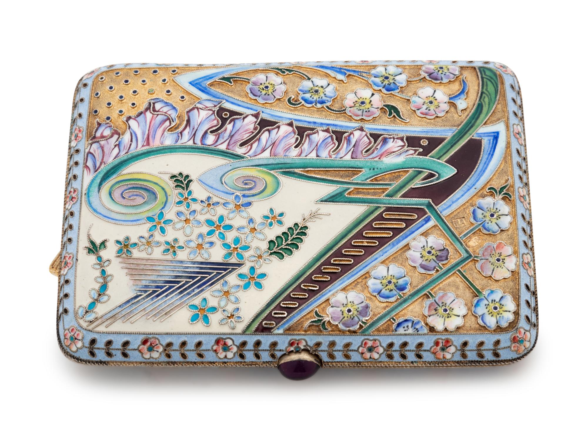 A Russian Silver-Gilt and Shaded Enamel Cigarette Case