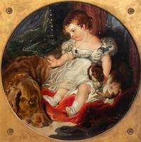 After Sir Edwin Landseer (English, 1802-1873) Untitled (Girl with Dogs) oil on canvas