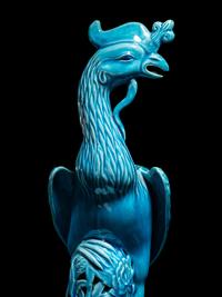 A Pair of Chinese Export Turquoise Glazed Porcelain Figures of Phoenix