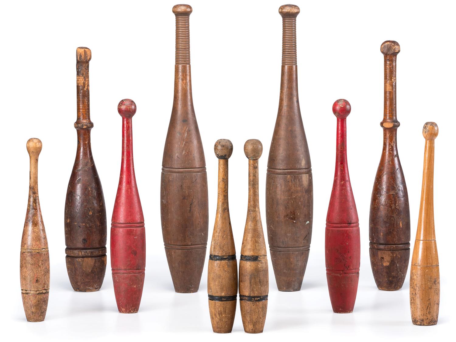 Ten Turned Wood Juggling Pins