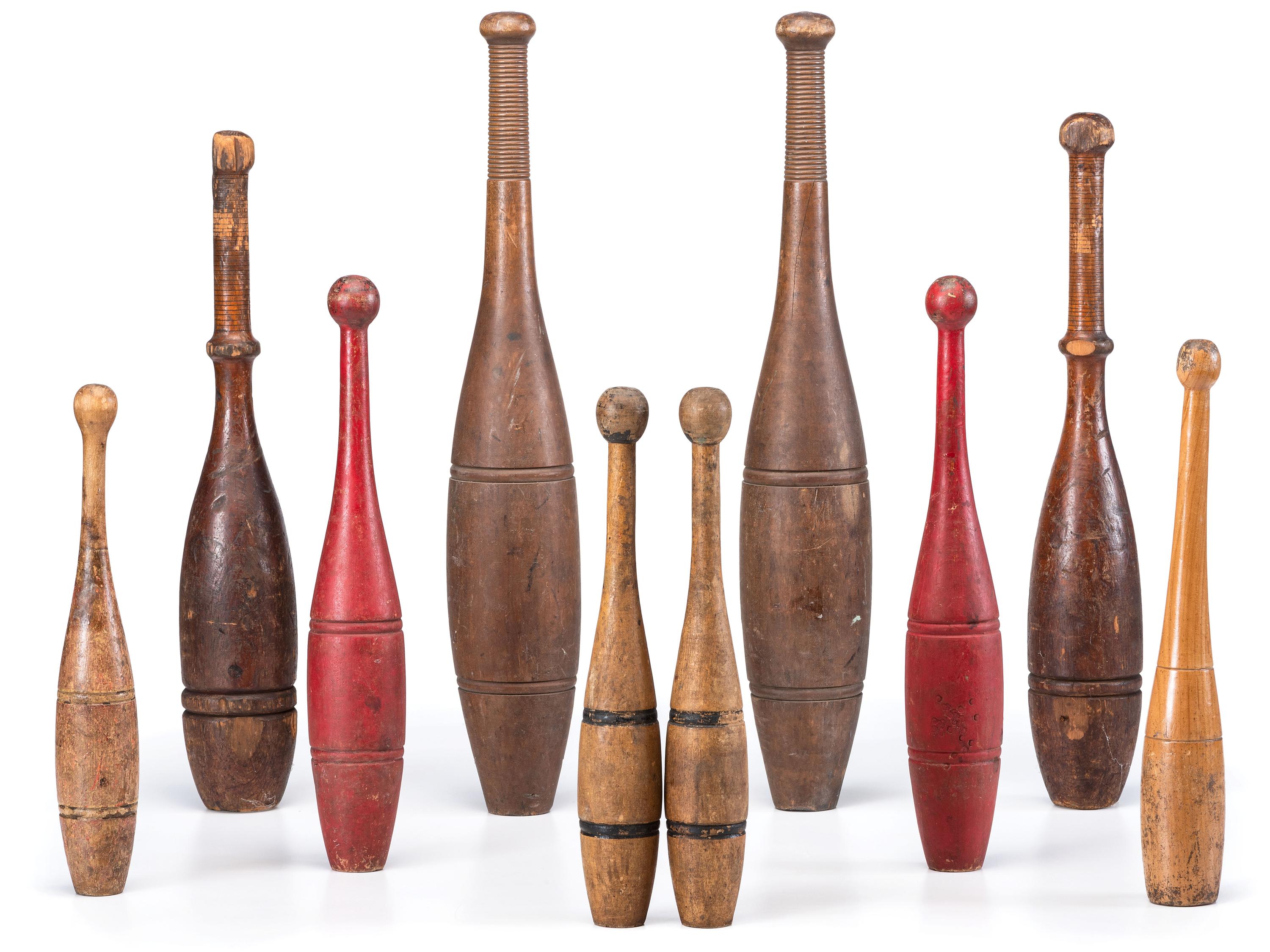 Ten Turned Wood Juggling Pins