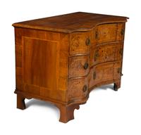 A German Baroque Burl Walnut Marquetry Serpentine Chest of Drawers