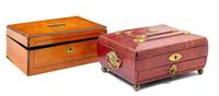 Two Regency Brass Inlaid Sewing Boxes Larger example: height 4 3/8 x width 11 x depth 8 inches. — 19TH CENTURY