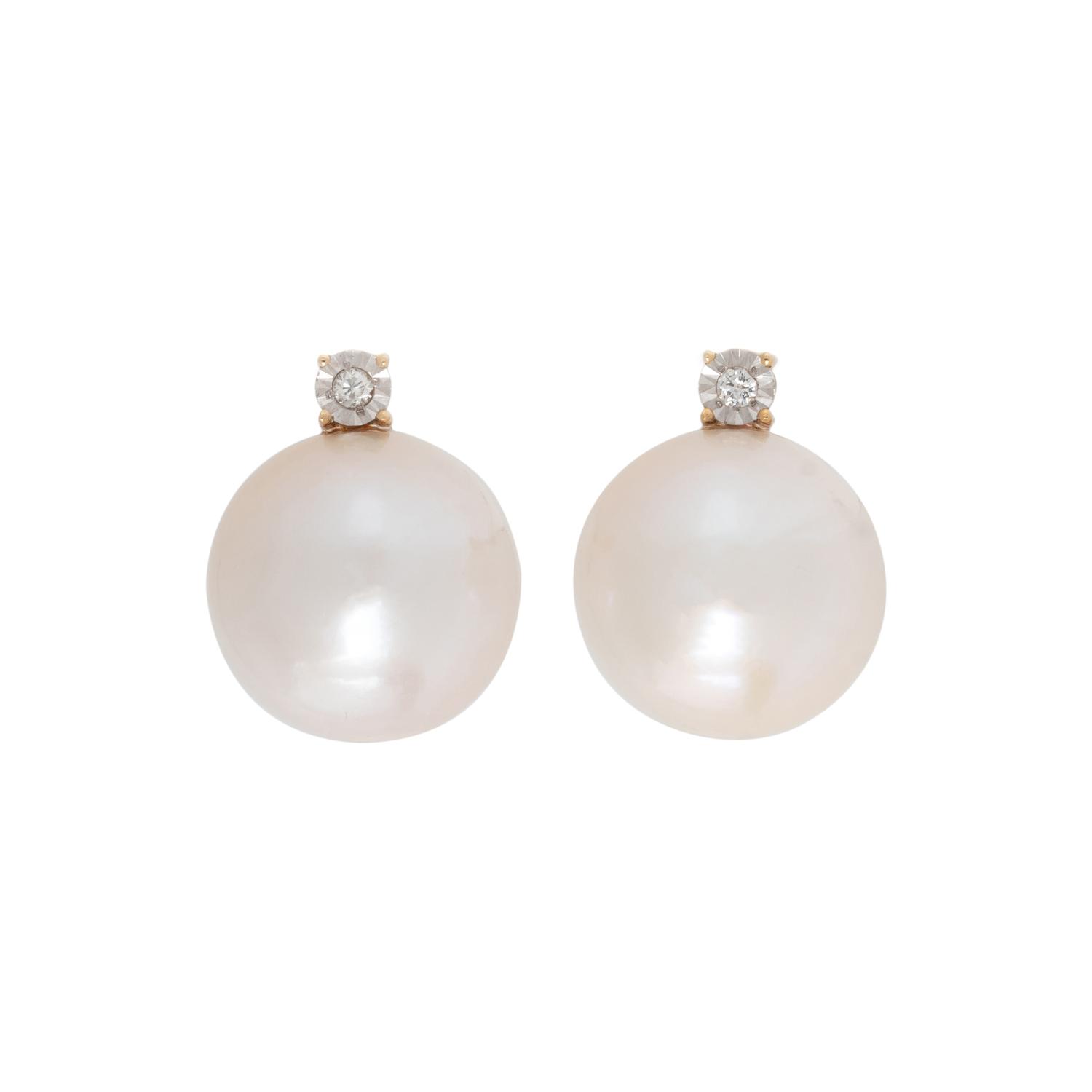 CULTURED SOUTH SEA PEARL AND DIAMOND EARRINGS