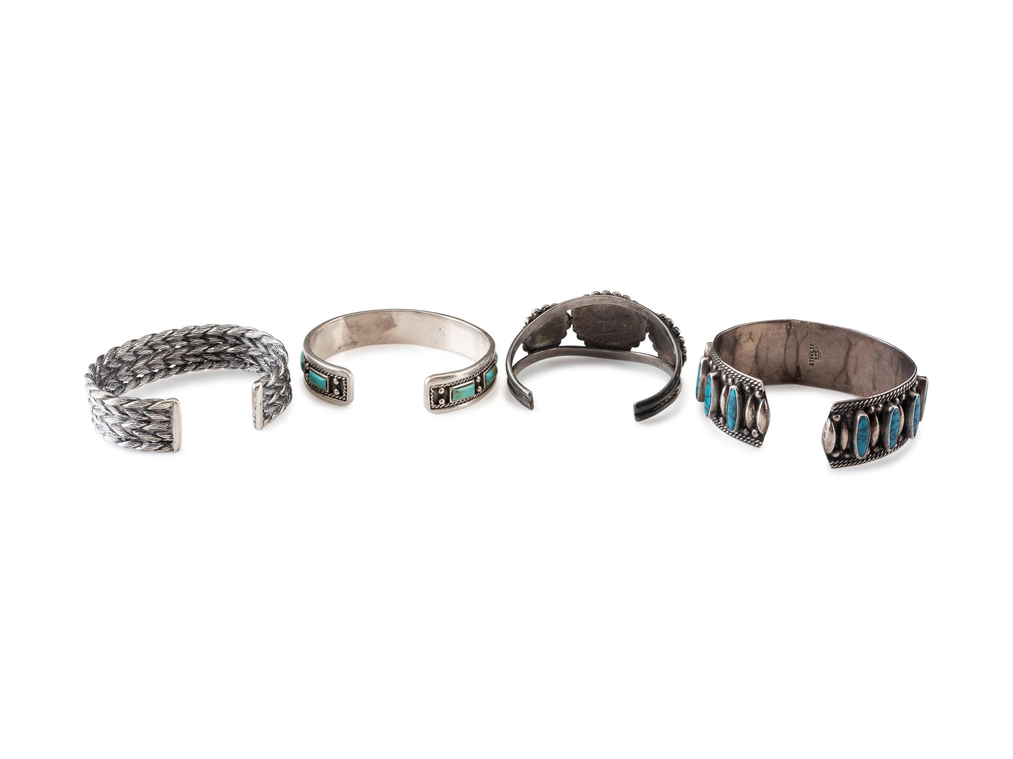 Southwestern-style Silver and Turquoise Cuff Bracelets