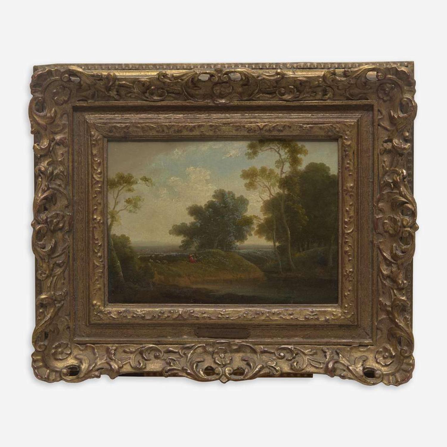 Attributed to John Rathbone (British, 1750-1807) Pastoral Landscape with Lovers by the River
