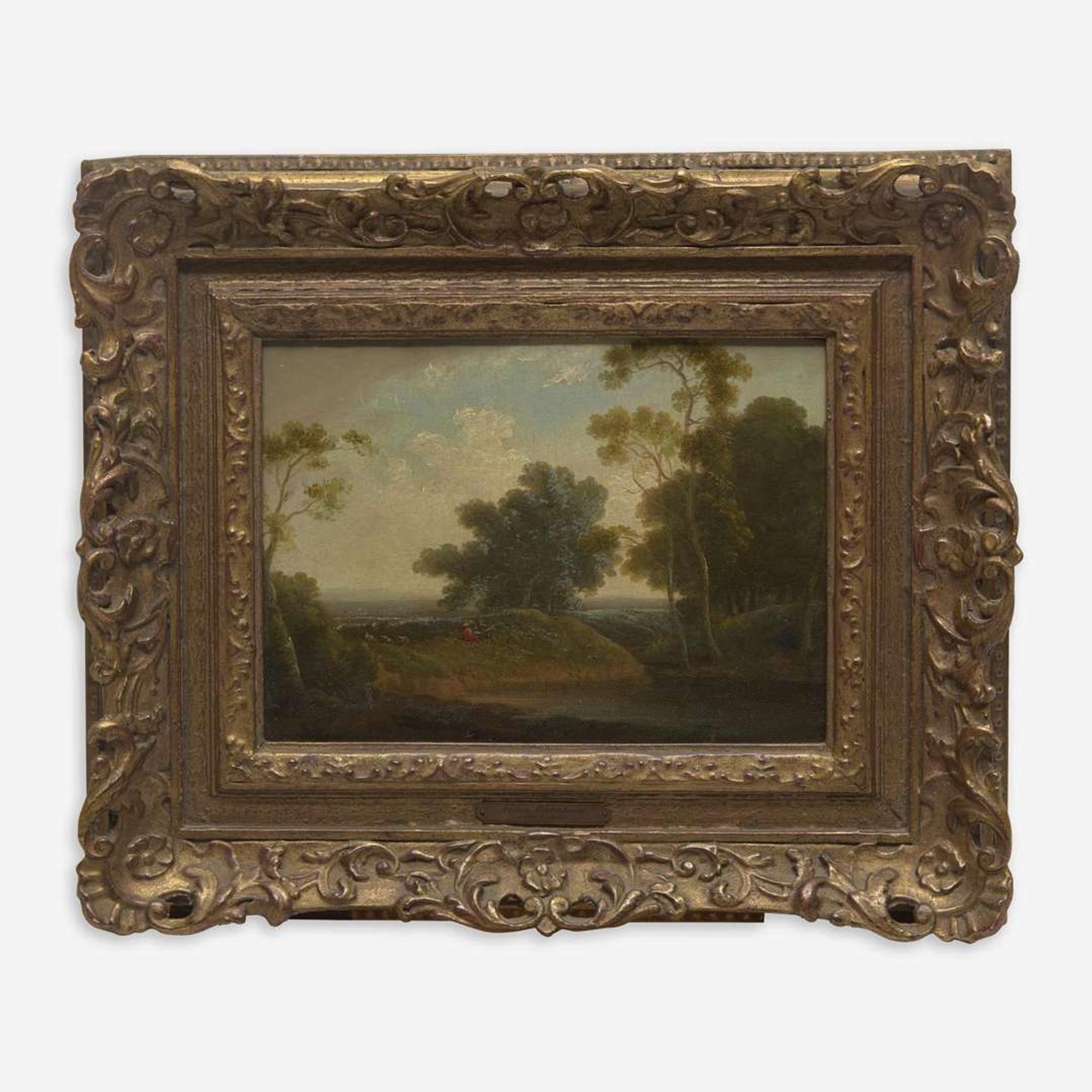 Attributed to John Rathbone (British, 1750-1807) Pastoral Landscape with Lovers by the River