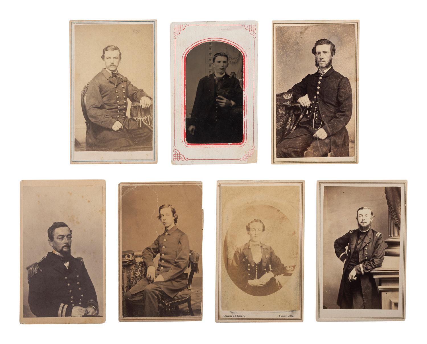 [CIVIL WAR]. A group of 7 photographs of unidentified naval officers, incl. 2 with Brown Water Navy imprints, comprising: