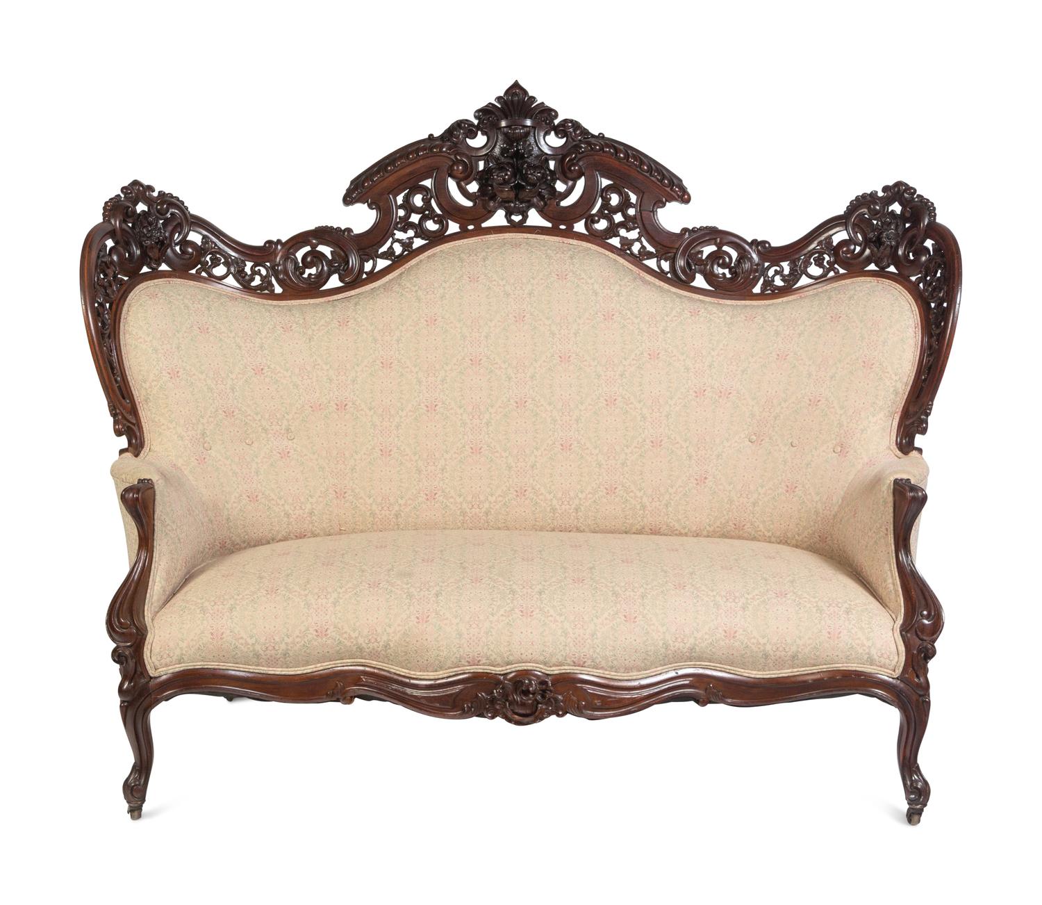 A Joseph Meeks and Sons Carved Rosewood Sofa