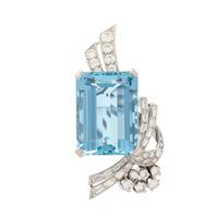 Aquamarine and Diamond Spray Brooch
