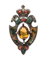 A Sterling Silver, Agate, Carnelian and Citrine Brooch, 9.30 dwts.