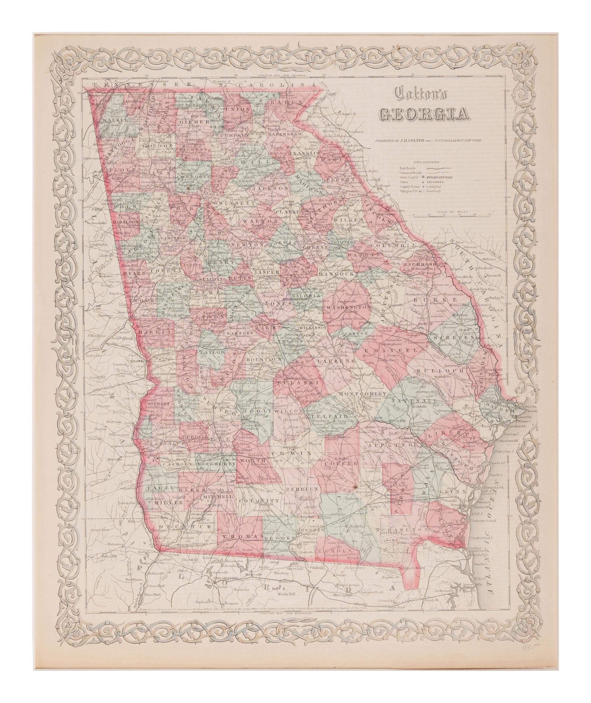 A Group of Three Maps of North Carolina, Connecticut and Georgia