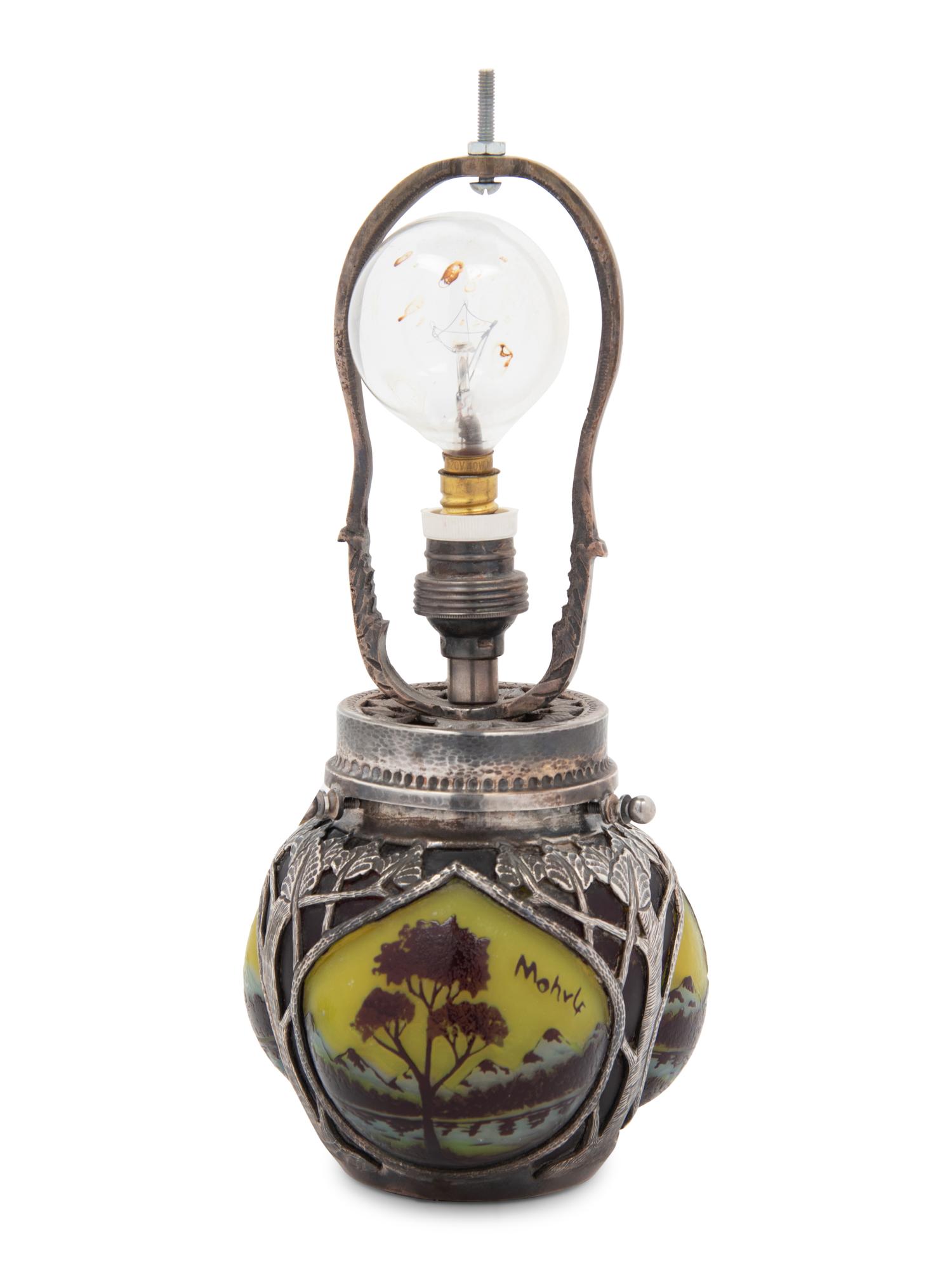 A Möhrle Silver Mounted Cameo Glass Table Lamp