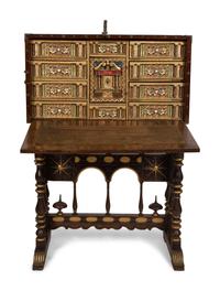 A Spanish Renaissance Style Walnut Vargueno on Later Stand