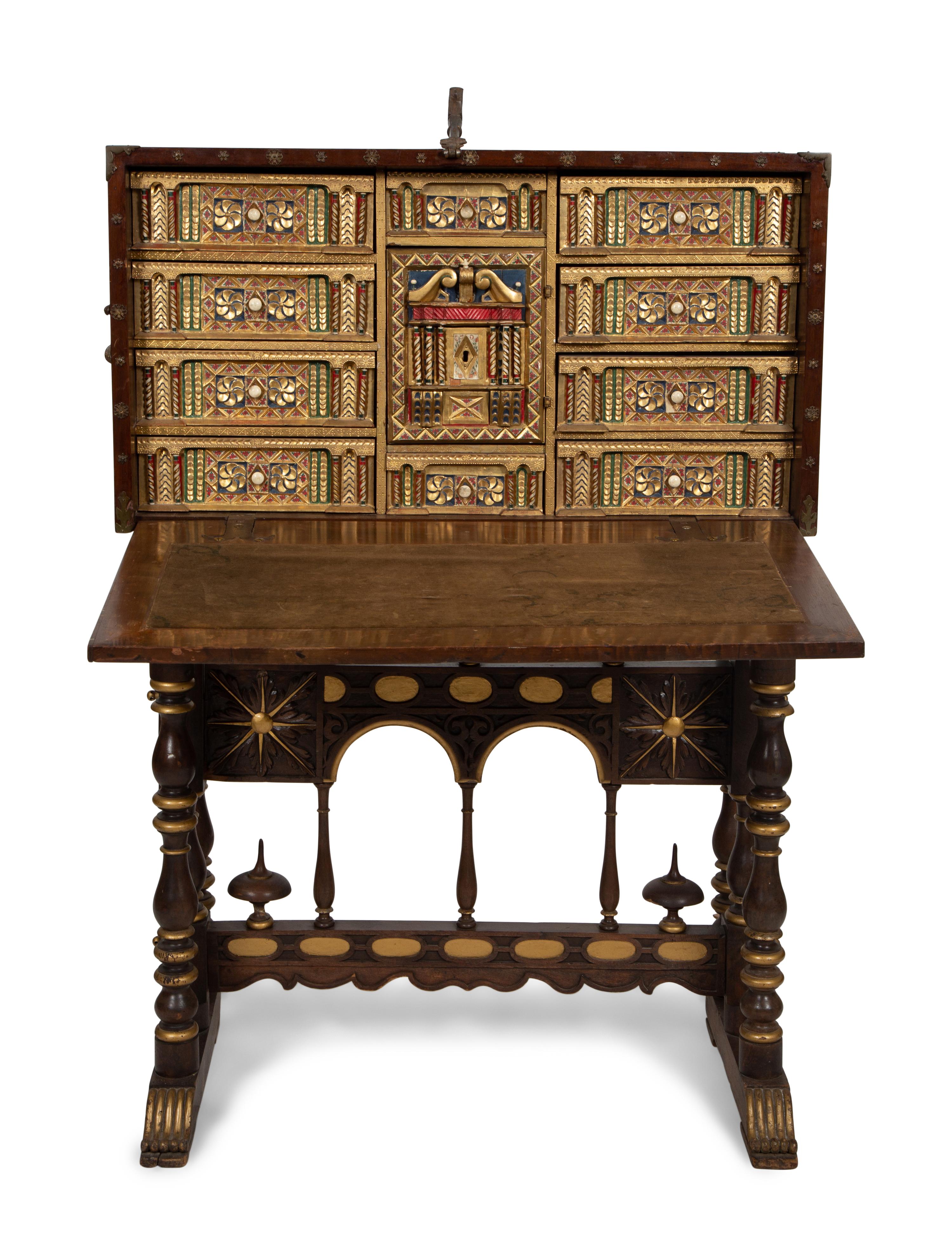 A Spanish Renaissance Style Walnut Vargueno on Later Stand
