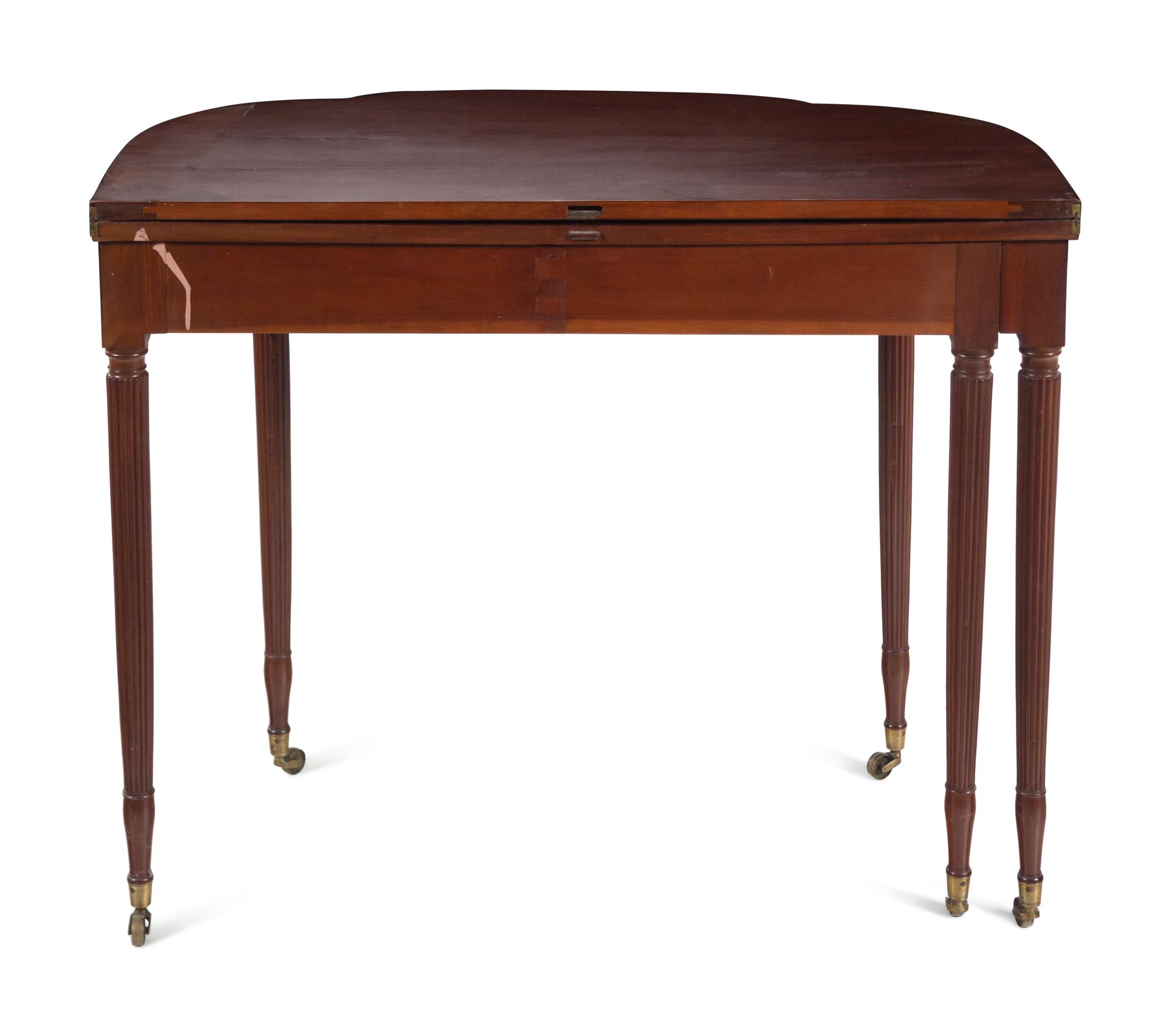 A Federal Figured Mahogany Lobed Top Five-Legged Game Table
