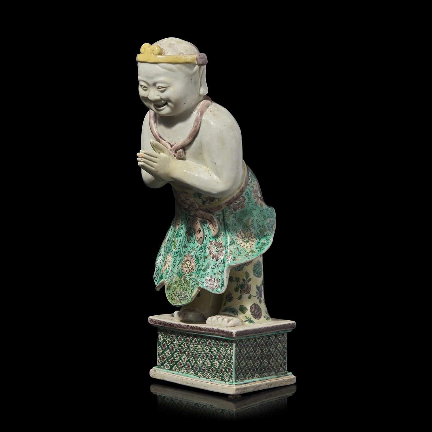 A Chinese Famille Verte Figure of Sudhana ( Shancai Tongzi ), 19th Century or Earlier 十九世紀或更早 素三彩善財童子像