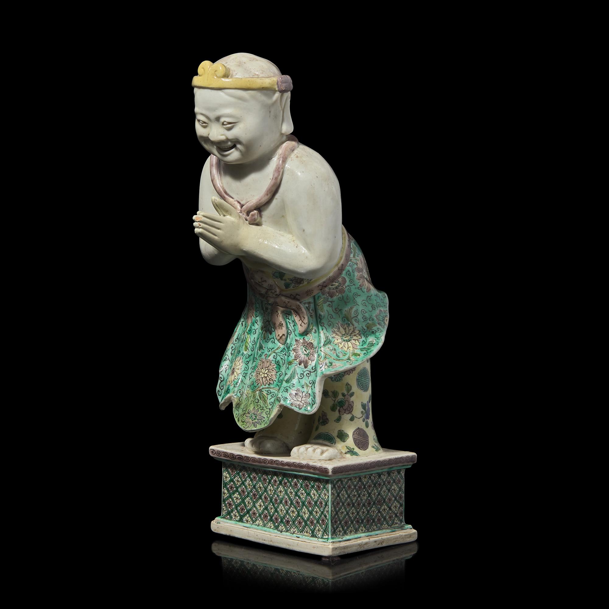 A Chinese Famille Verte Figure of Sudhana ( Shancai Tongzi ), 19th Century or Earlier 十九世紀或更早 素三彩善財童子像