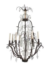 A Continental Cast Metal and Cut Glass Eight-Light Chandelier