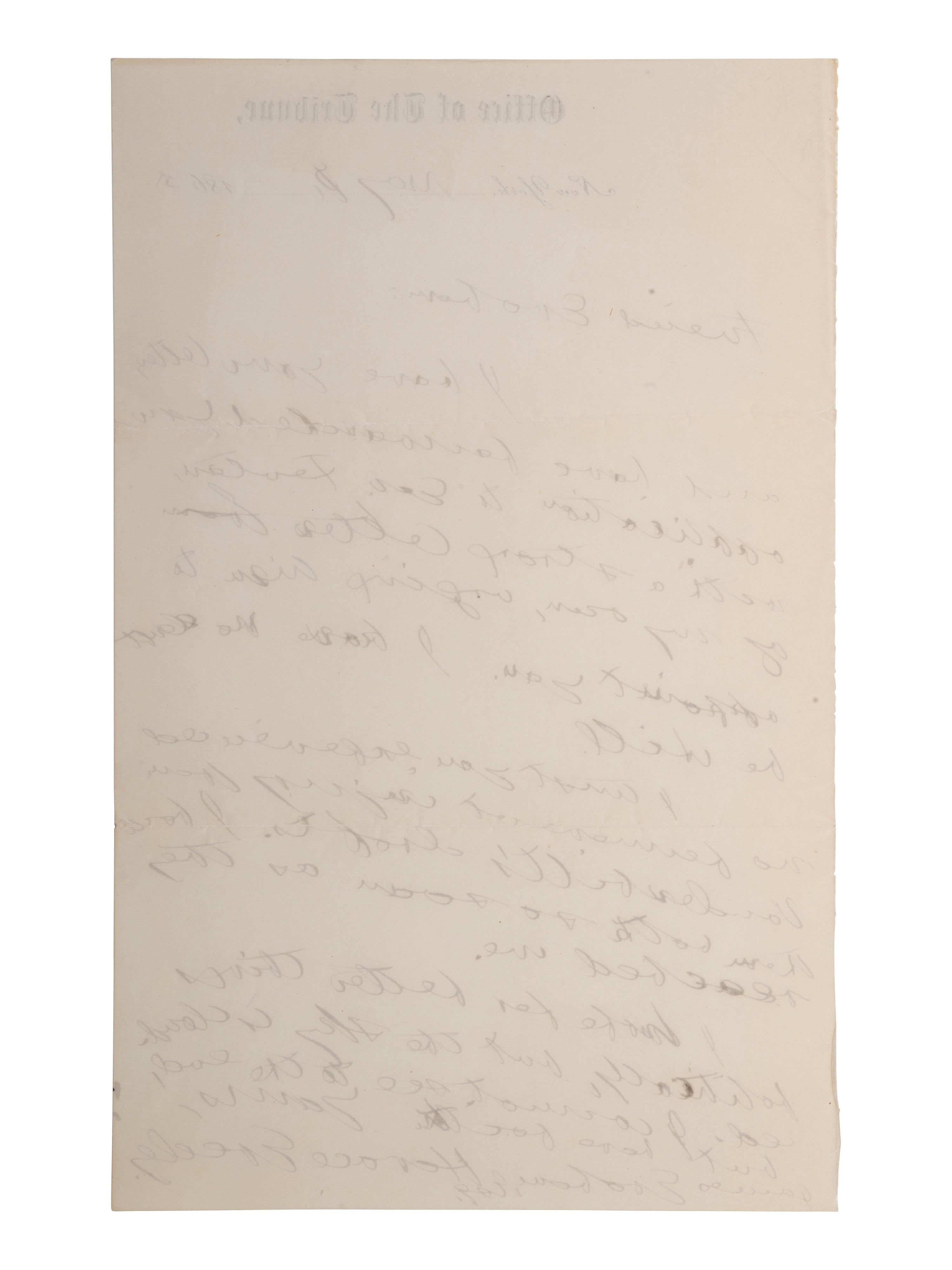 GREELEY, Horace (1811-1872). Autograph letter signed ("Horace Greeley"). New York, 8 May 1865.