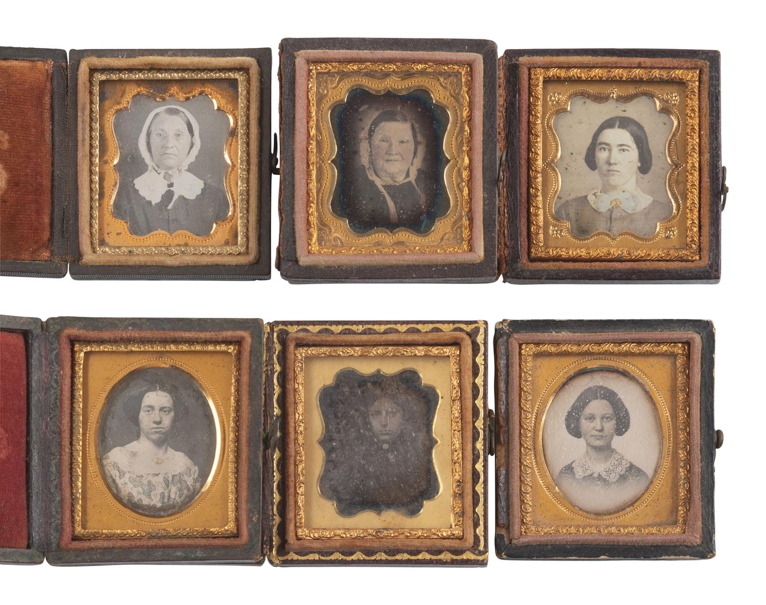 [EARLY PHOTOGRAPHY]. 74 sixteenth plate daguerreotypes of men, women, & children of varying ages.
