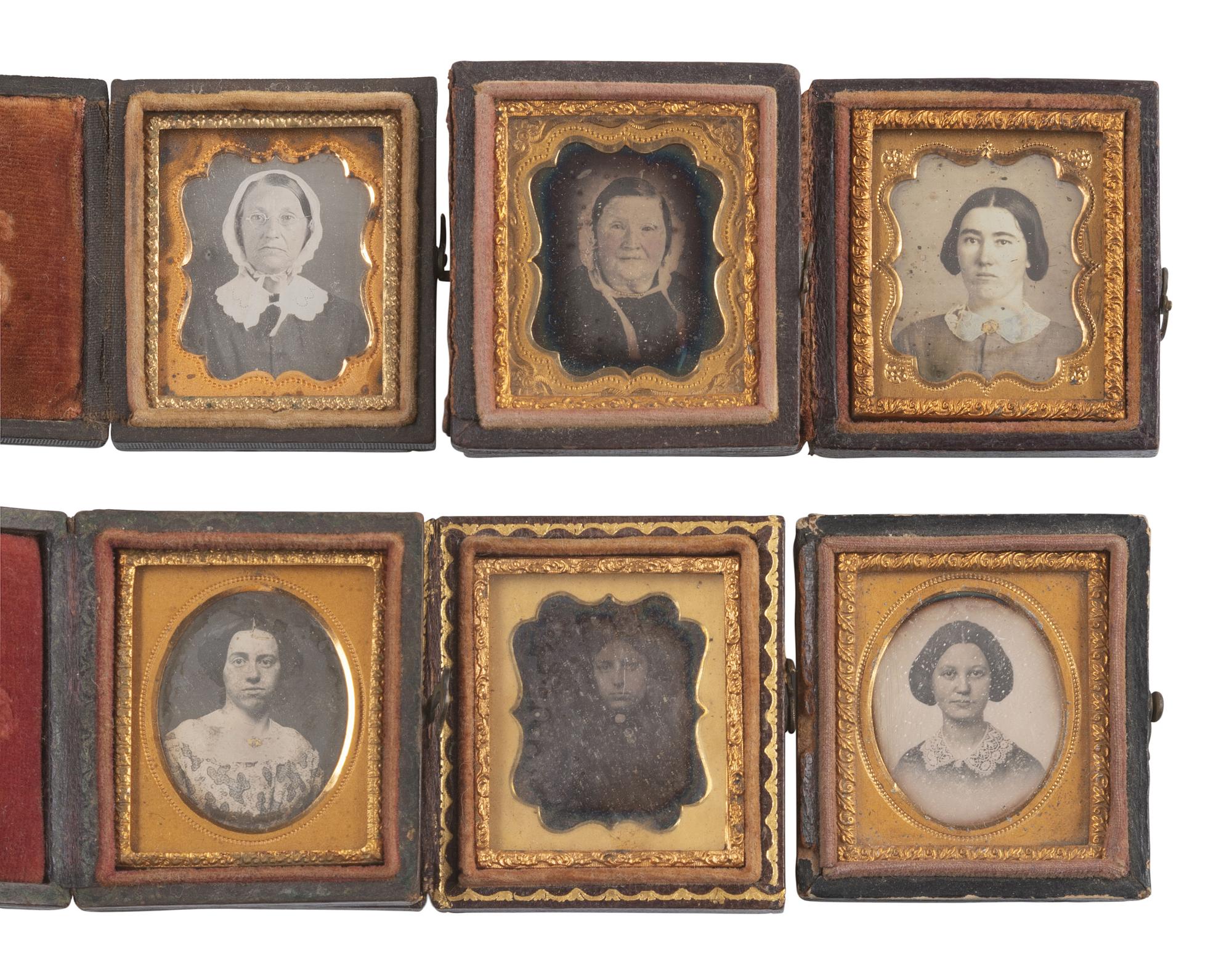 [EARLY PHOTOGRAPHY]. 74 sixteenth plate daguerreotypes of men, women, & children of varying ages.