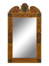 An Italian Neoclassical Polychrome Decorated and Parcel Gilt Mirror