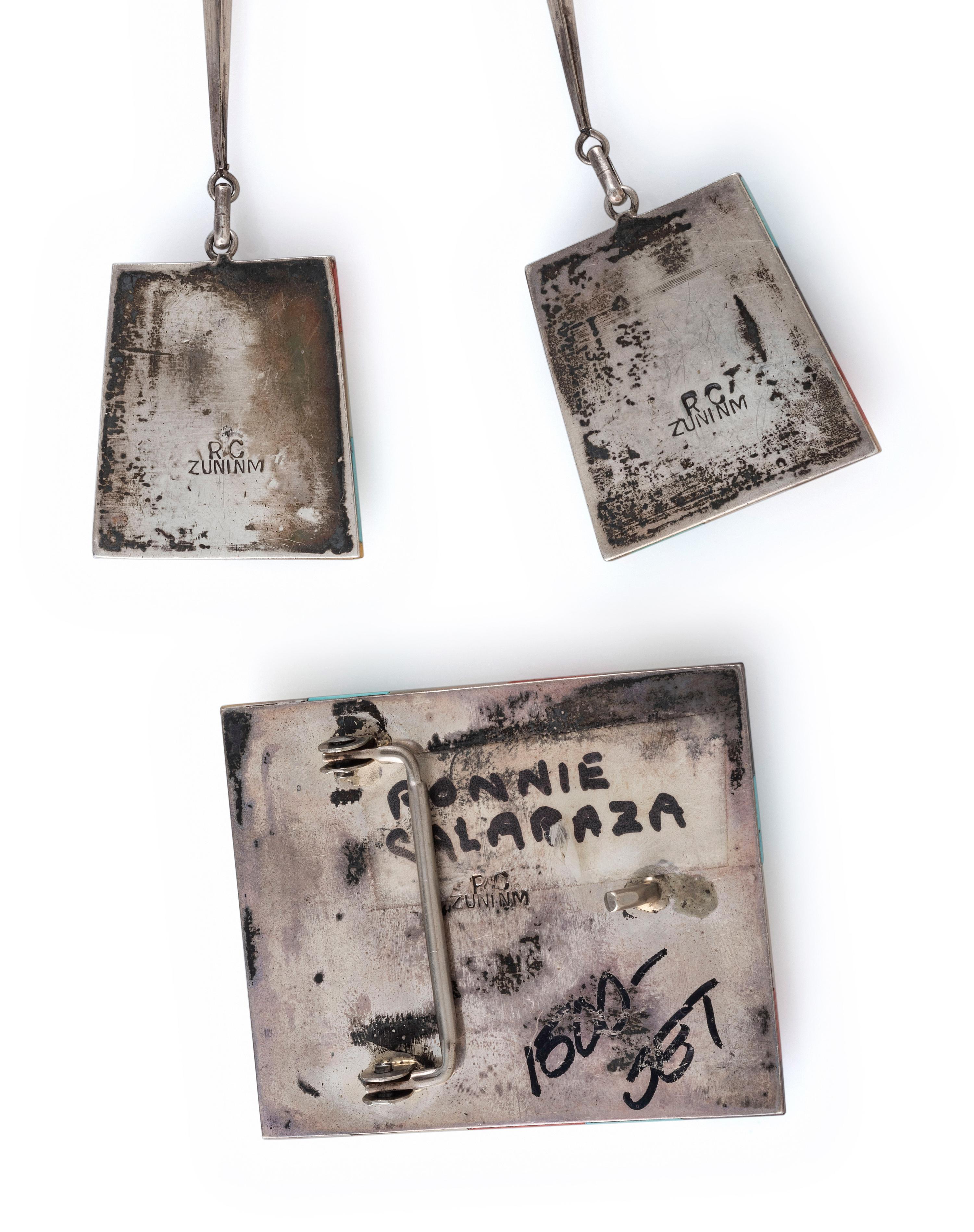 Matching Silver and Mosaic Inlay Bolo Tie and Belt Buckle
