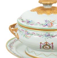 A Mottahedeh Lowestoft Rose Porcelain Covered Tureen and Underplate