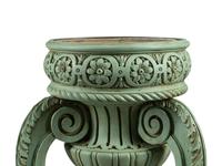 A Pair of Louis XV Style Carved and Green-Painted Jardinières with Liners