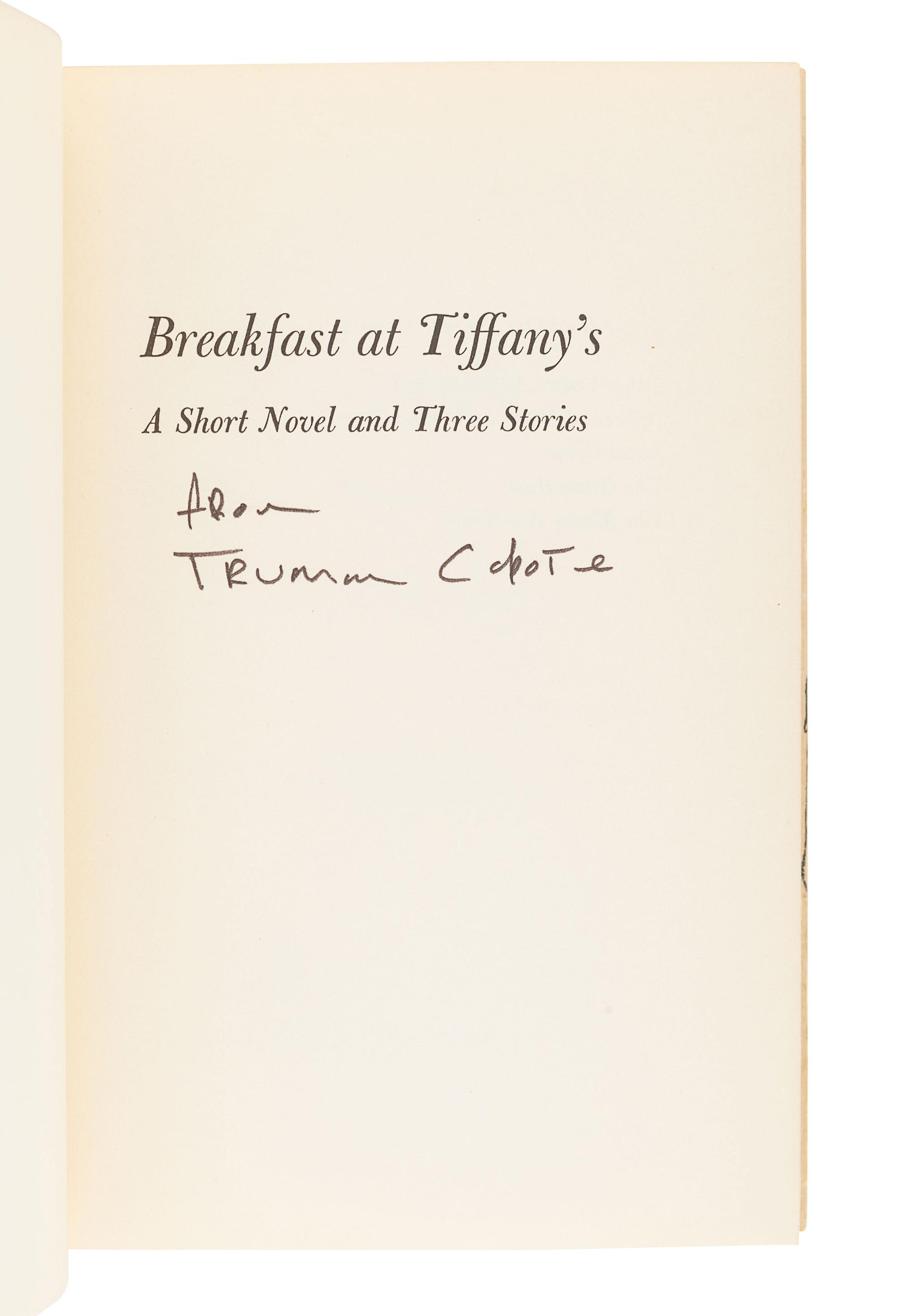 CAPOTE, Truman (1924-1984). Breakfast at Tiffany's . New York: Random House, 1958.