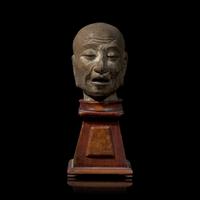 A Chinese Carved Stone Head of a Singing or Chanting Luohan, Song to Yuan Dynasty 宋-元 石雕羅漢頭像