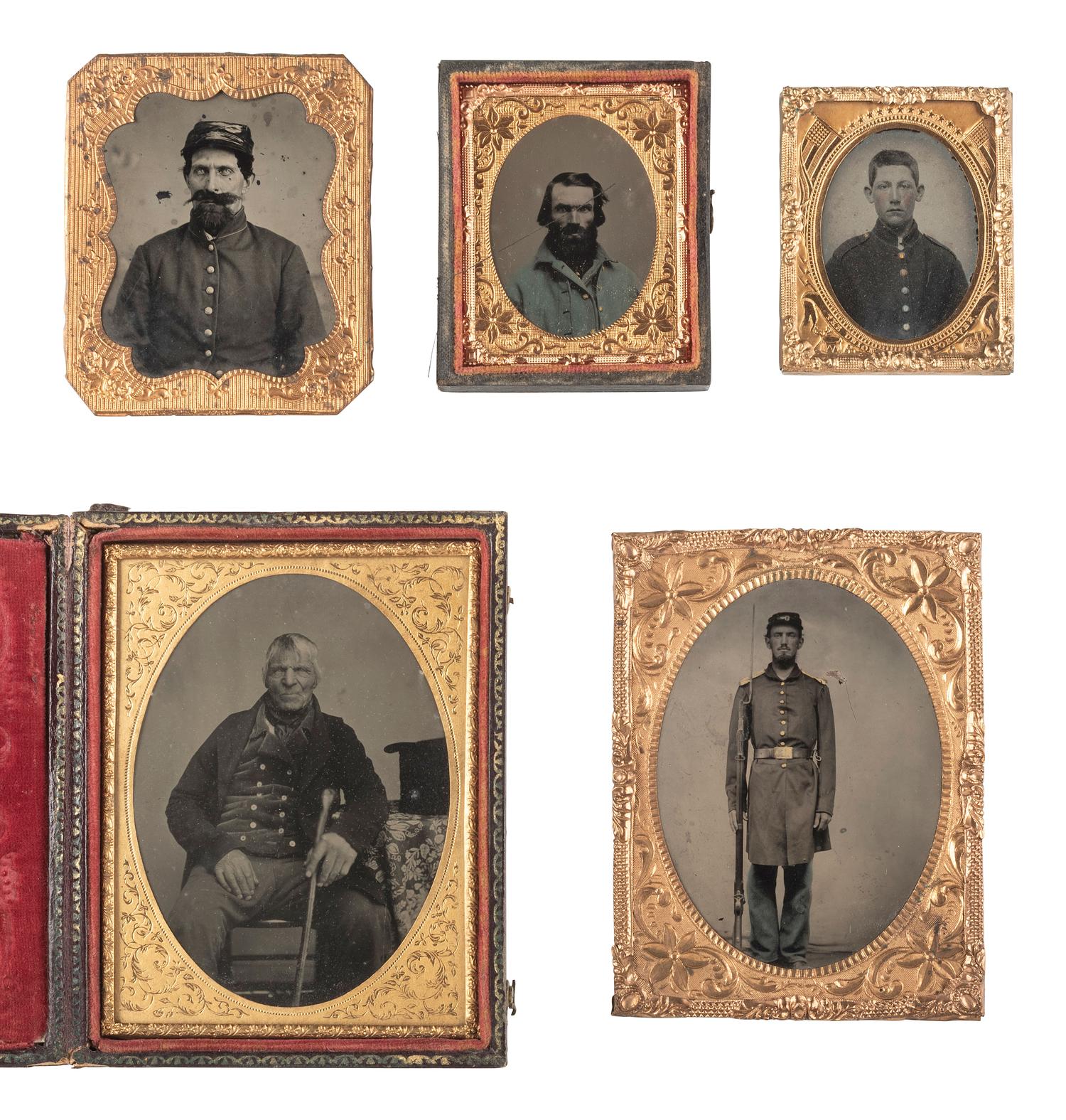 [MILITARIA]. 13 ambrotypes and tintypes of Civil War soldiers and other uniformed subjects.