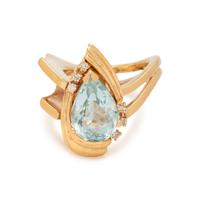 YELLOW GOLD, AQUAMARINE AND DIAMOND RING