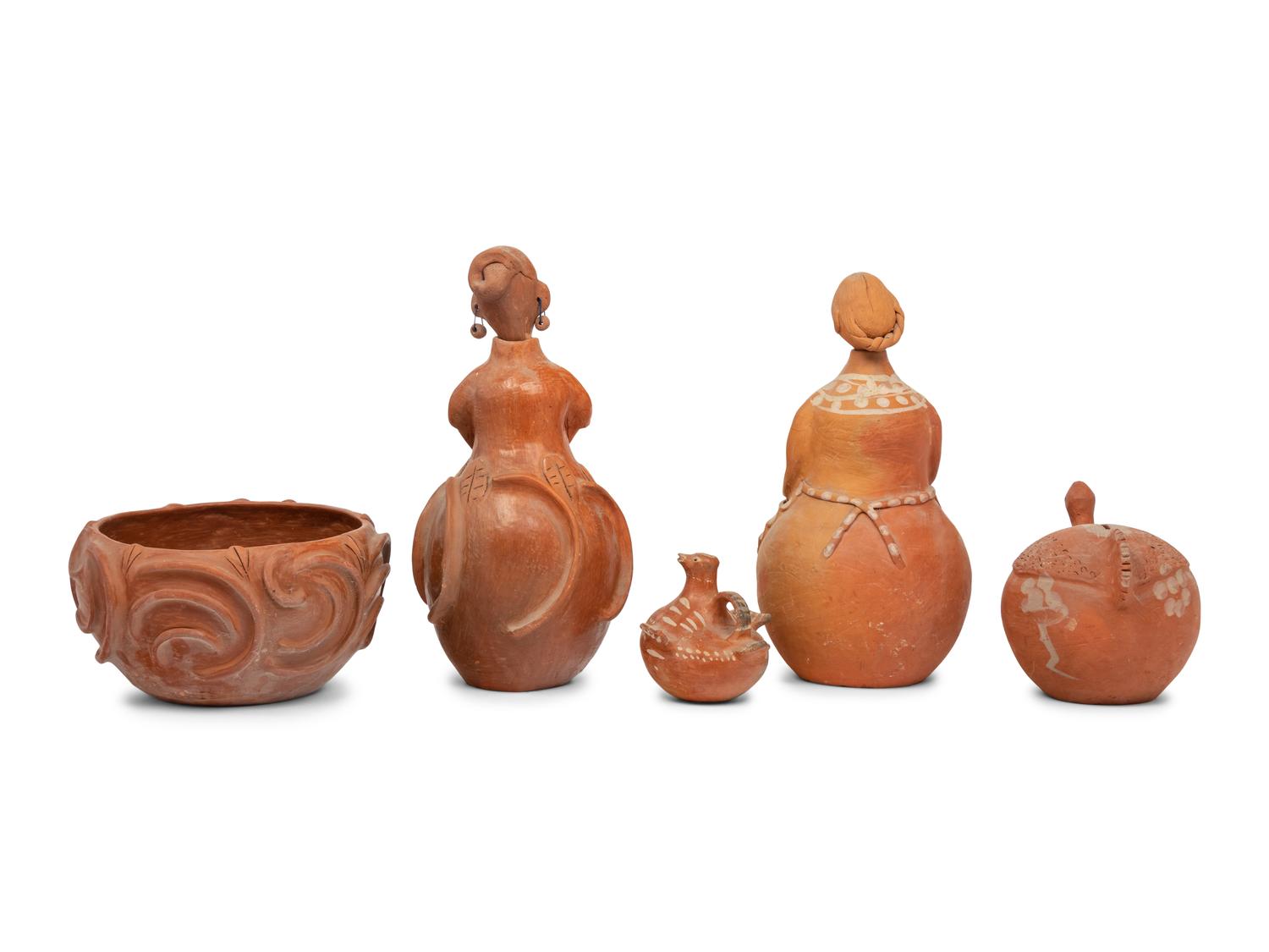 Five Redware Figural Vessels