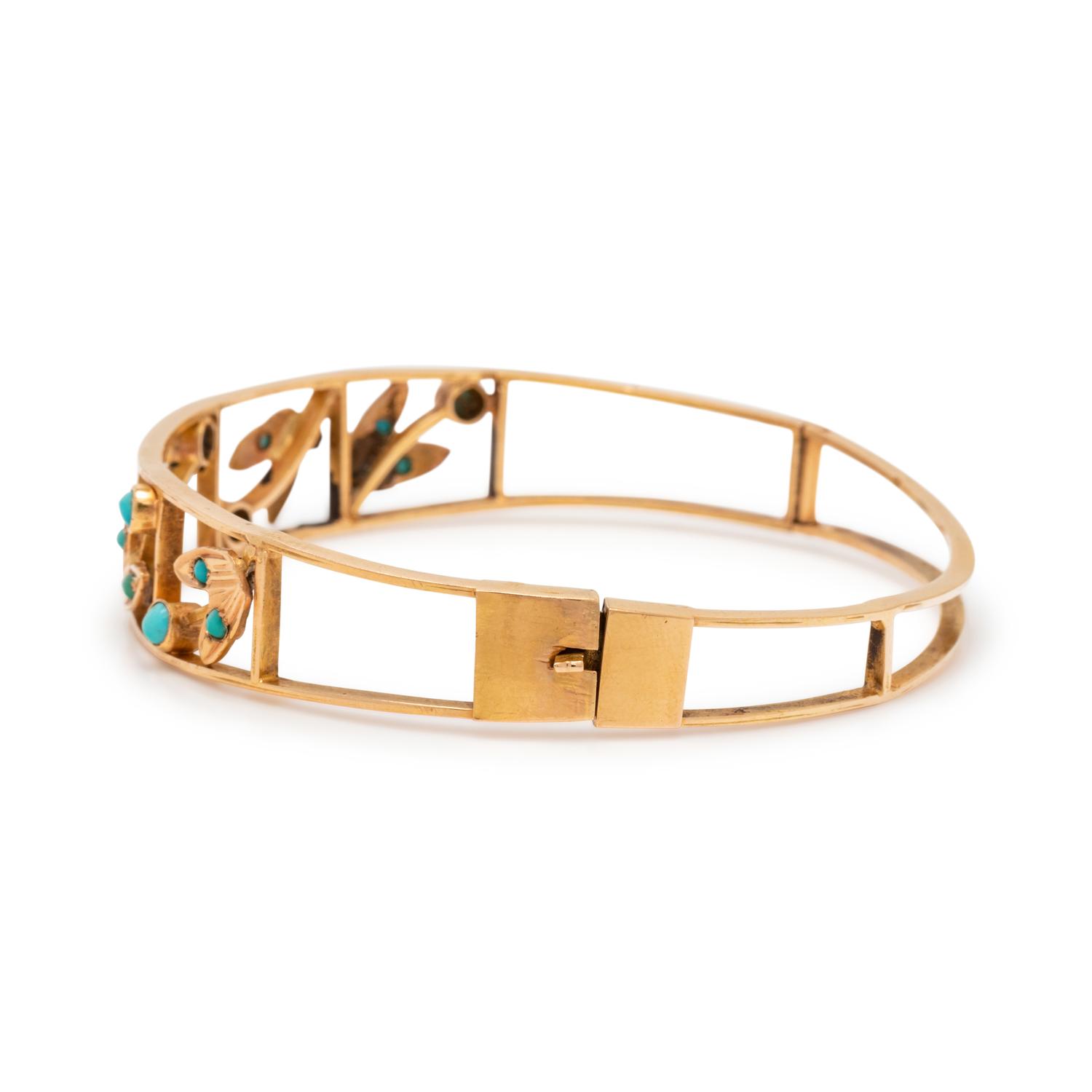 YELLOW GOLD AND TURQUOISE BANGLE BRACELET