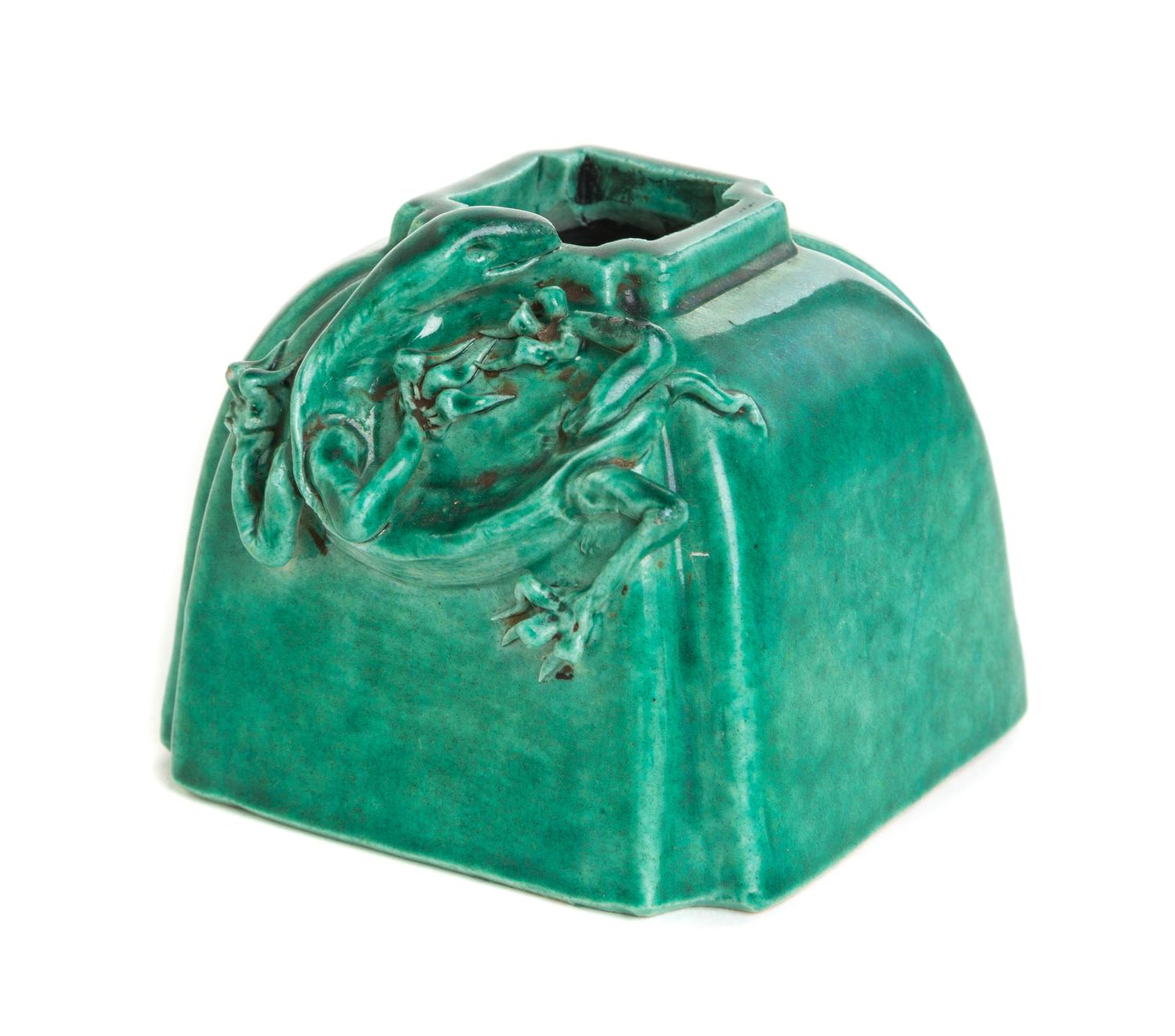 A Green Glazed Porcelain Water Dropper Height 2 inches.