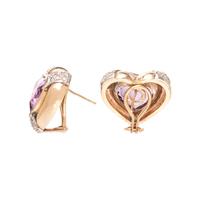 AMETHYST AND DIAMOND HEART EARCLIPS