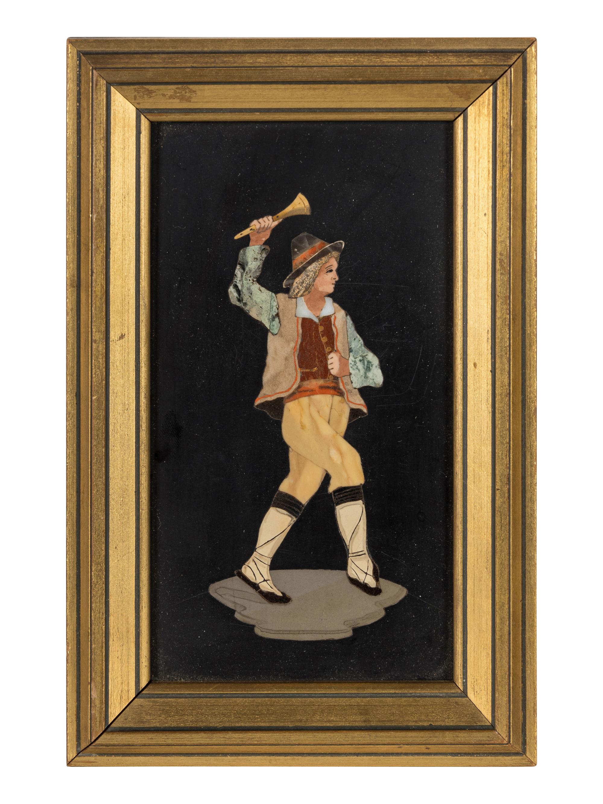 Three Framed Continental Pietra Dura Plaques Depicting Musicians