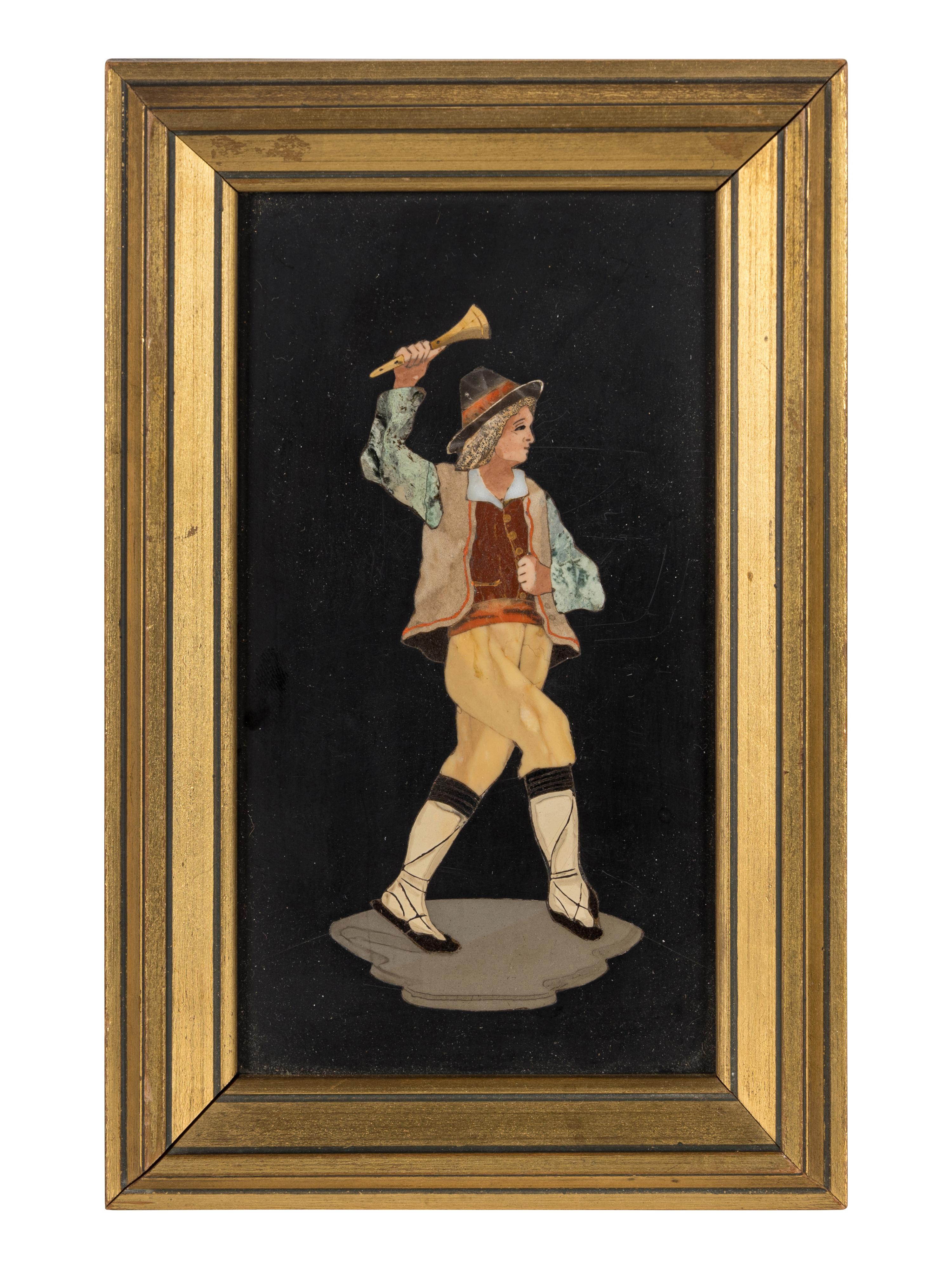 Three Framed Continental Pietra Dura Plaques Depicting Musicians