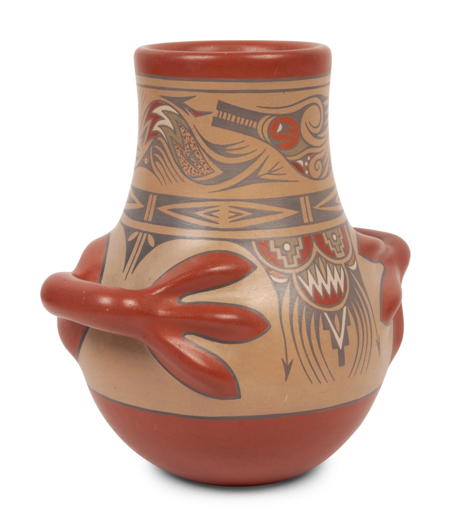Polychrome Handled Pottery Vase