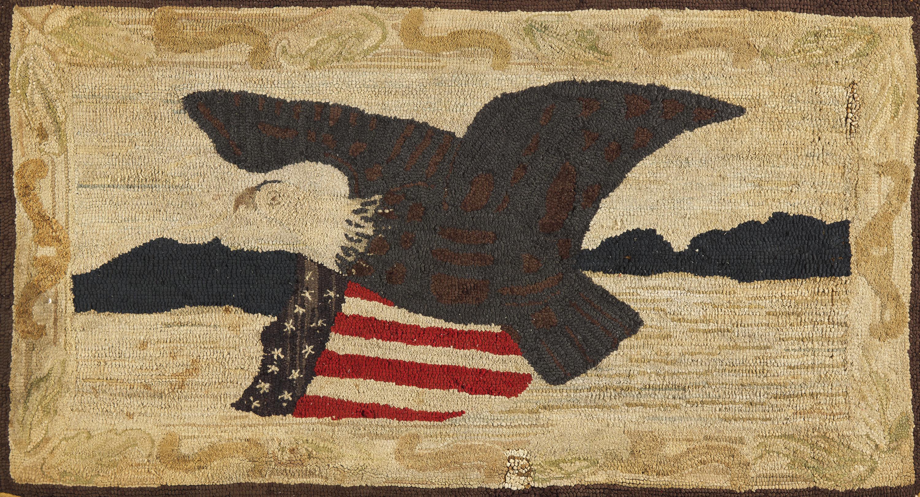 A Hooked Rug Depicting an American Eagle and Patriotic Shield