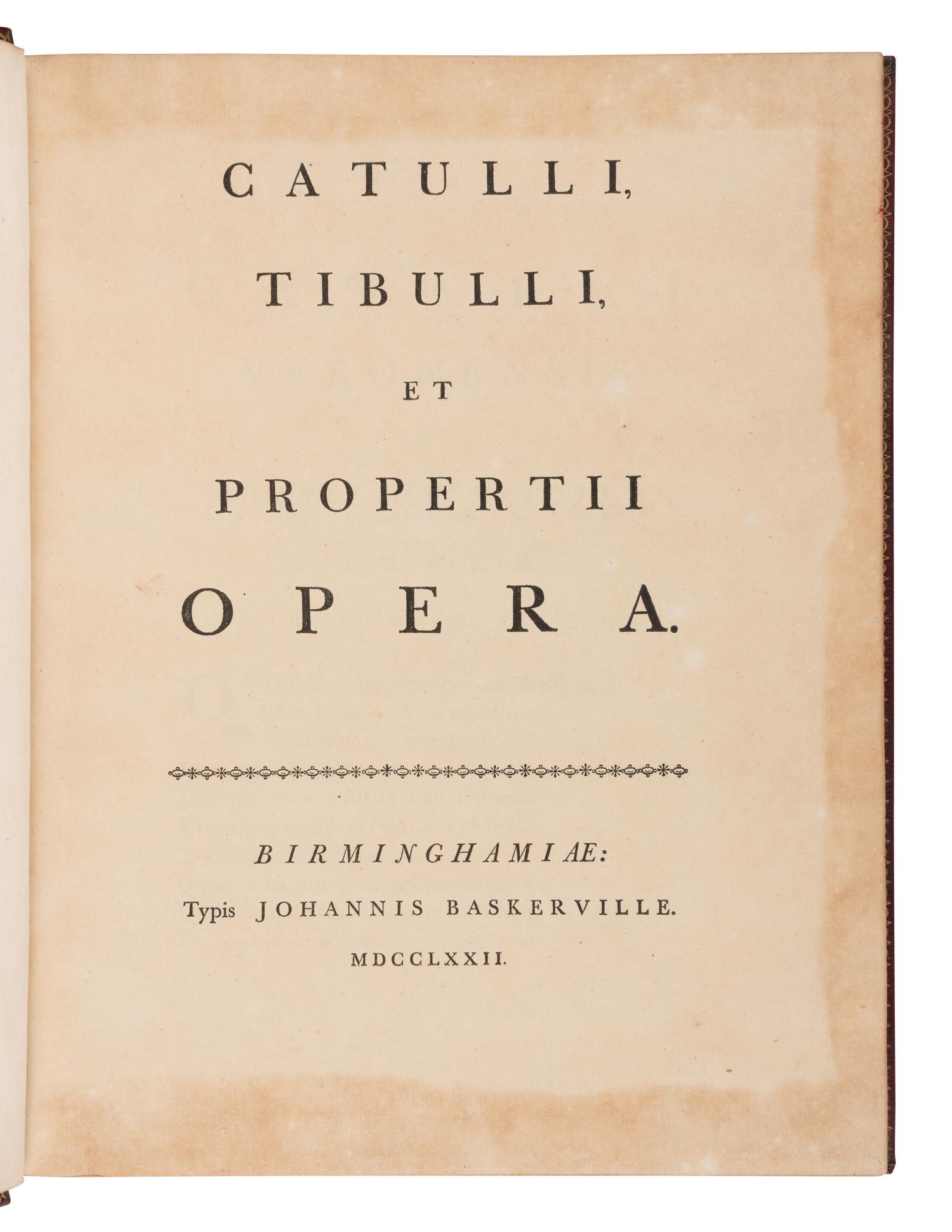 [BASKERVILLE PRESS]. A complete bound set of classical texts uniformly bound in fine 18th-century morocco, all published in Birmingham by Baskerville, comprising: