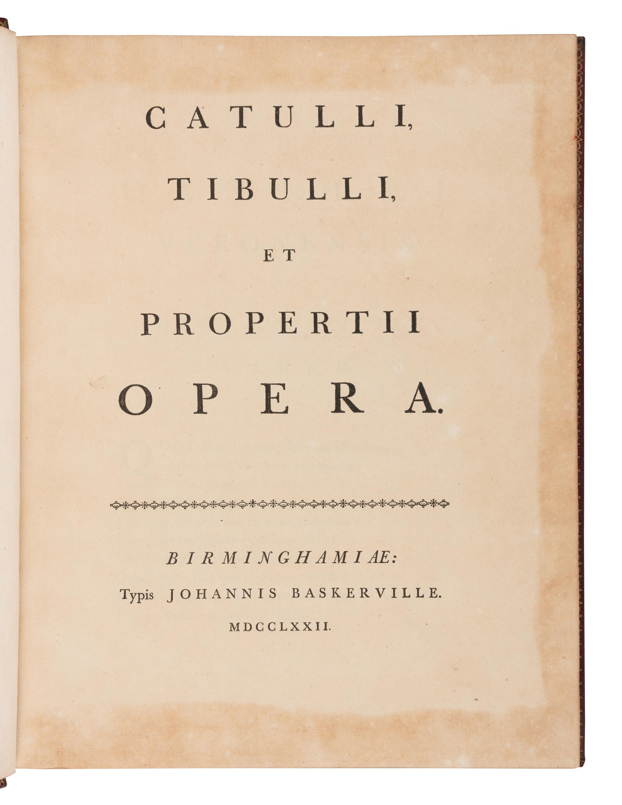 [BASKERVILLE PRESS]. A complete bound set of classical texts uniformly bound in fine 18th-century morocco, all published in Birmingham by Baskerville, comprising: