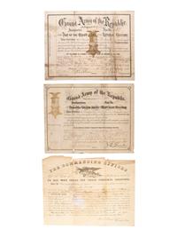 [CIVIL WAR]. A group of Civil War-era documents including Provost Marshal's Office orders warning drafted men to report to Head Quarters, Quincy, Illinois, 1 November 1864.