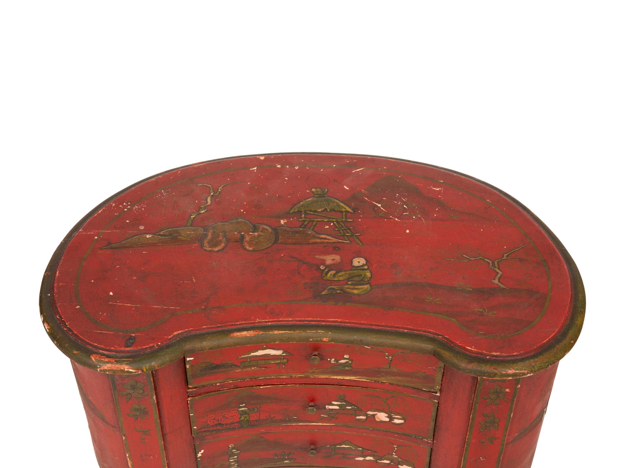 A Pair of English Red Japanned Reniform Side Tables