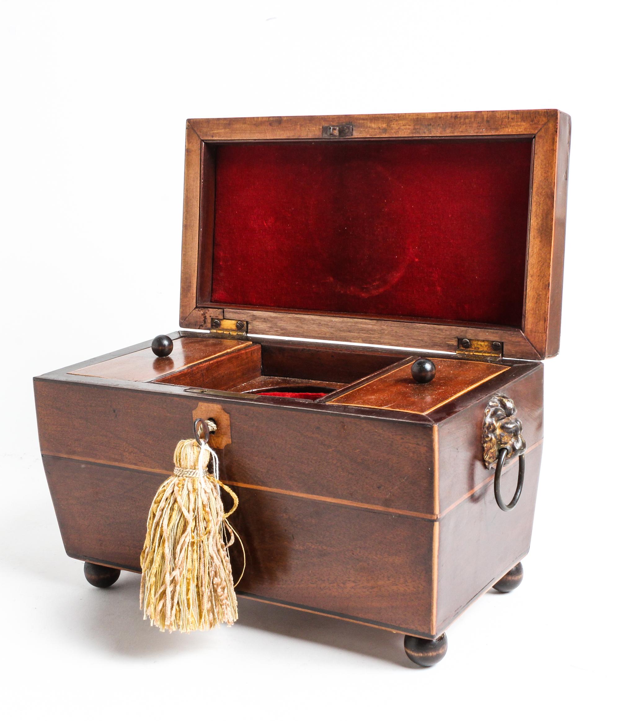 A Georgian Mahogany Tea Caddy Height 7 1/2 x width 12 3/4 x depth 6 1/4 inches. — 18TH/19TH CENTURY