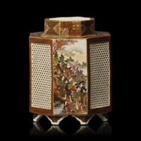 A Japanese Satsuma Reticulated Koro and Cover, Okamoto Ryozan for the Yasuda Company, Meiji Period 日本明治時期 薩摩燒八方香爐
